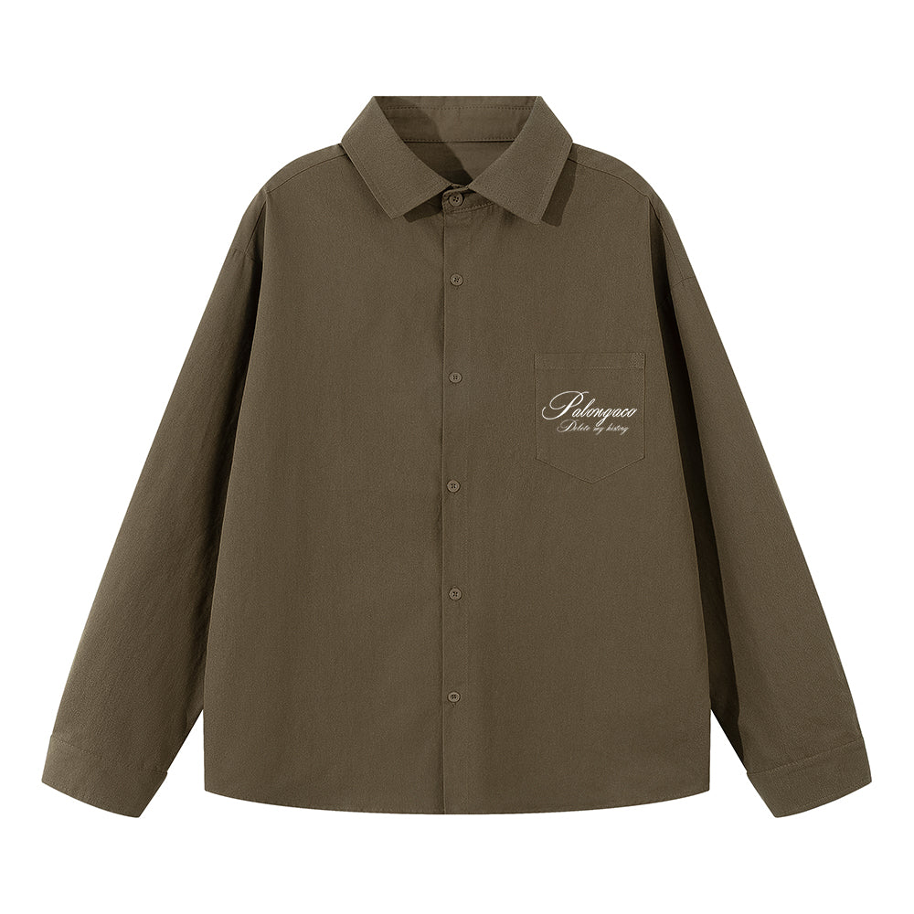 Pal ongaco pal ongaco Amerika retro qo'lyozma harflar logotipi bosma tasodifiy bo'sh uzun yengli ko'ylaklar lapel ko'ylagi bahor va kuz modellari chiroyli ko'p qirrali oddiy paxta ishchi ko'ylagi bir xil modeldagi erkaklar va ayollar