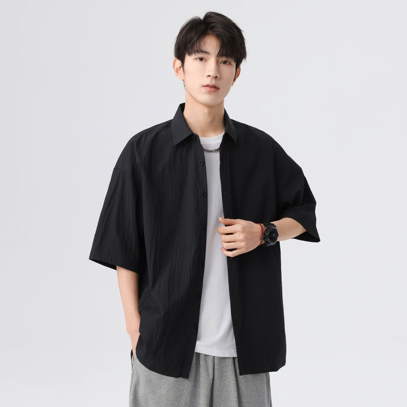 Igoi Amerika tekis rangli oddiy asosiy modellar bo'shashgan yagona ko'krakli teksturali yelkada erkin his qiluvchi oddiy yuzta tekis kalta yengli ko'ylaklar bir xil modeldagi erkaklar va ayollar