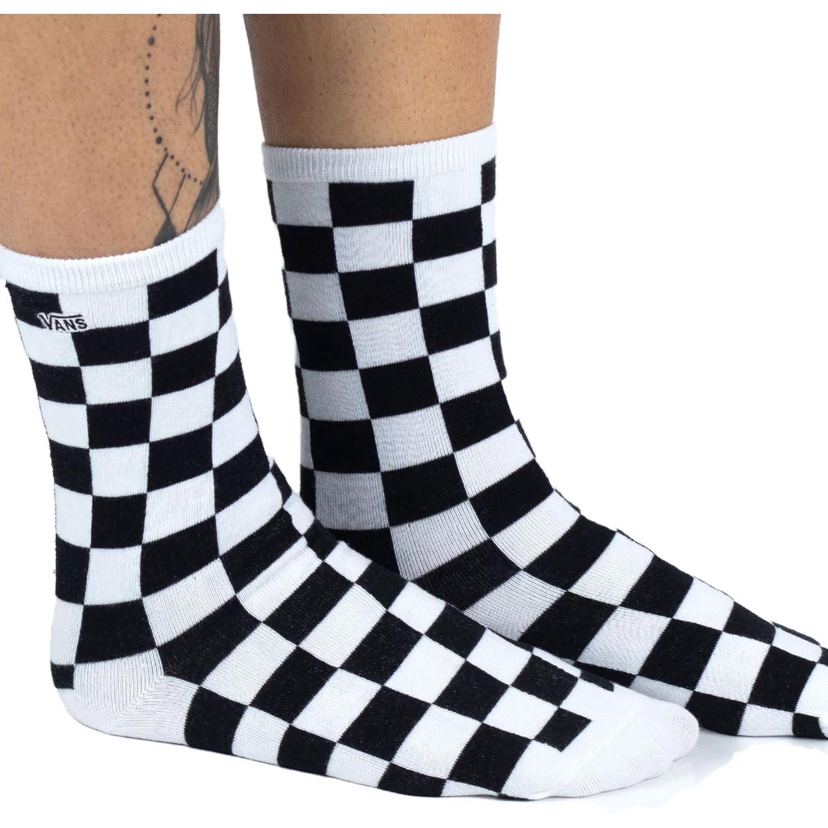 Vans shaxmatli atletik tasodifiy skeytbord o'rta buzoq paypoqlari ayollar uchun qora oq