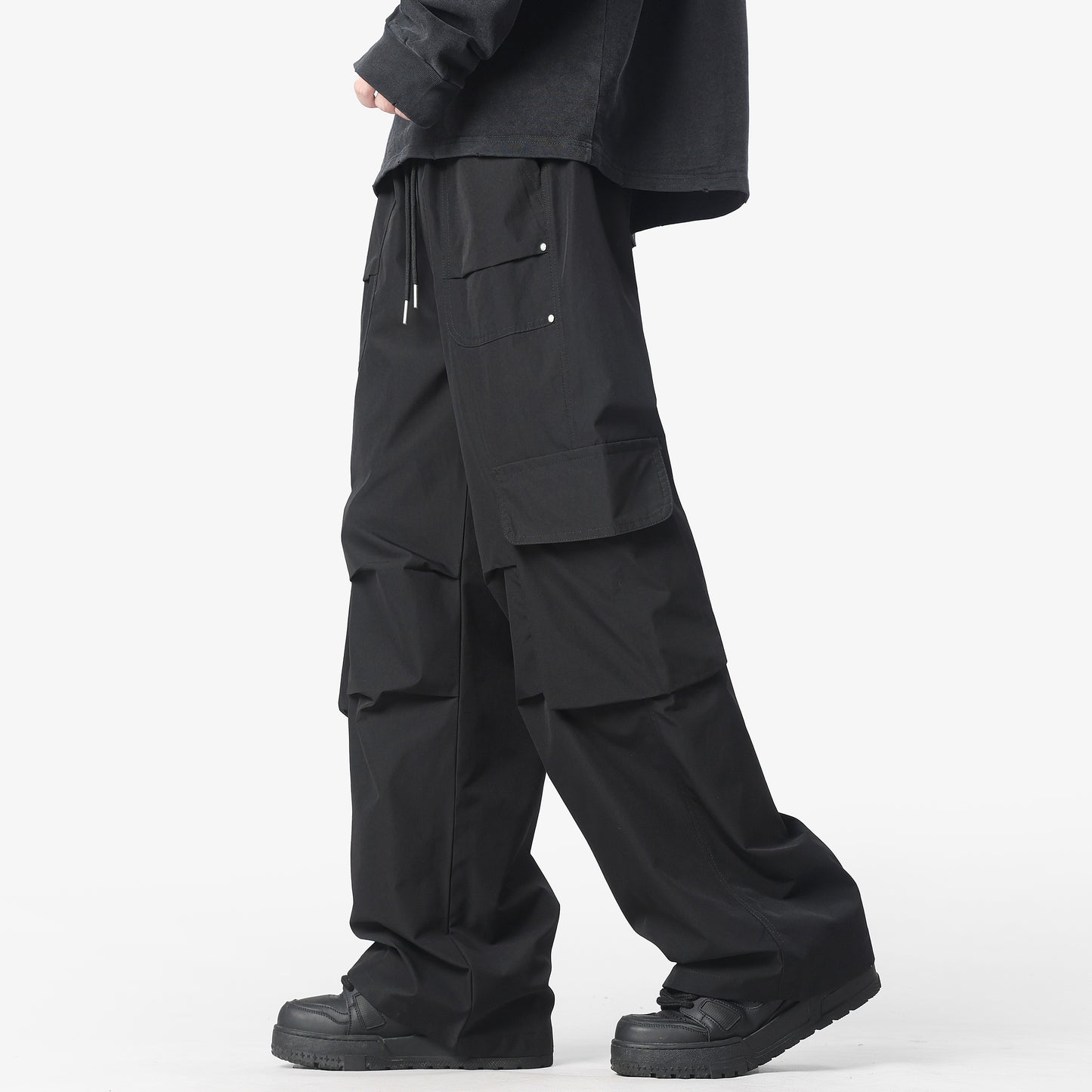 Paddy Julia American outdoor vintage logging, micro-pleated dizayn ma'nosi bir rang cho'ntaklar o'rta bel galstuk kamar bo'sh tekis sudrab erga yuz yuz kundalik ish shim bilan bir xil modellari bilan erkaklar va ayollar