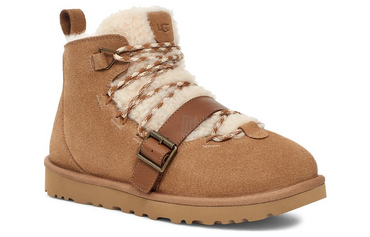 Замшевые короткие сапоги ugg с круглым носком на шнуровке женские chestnut