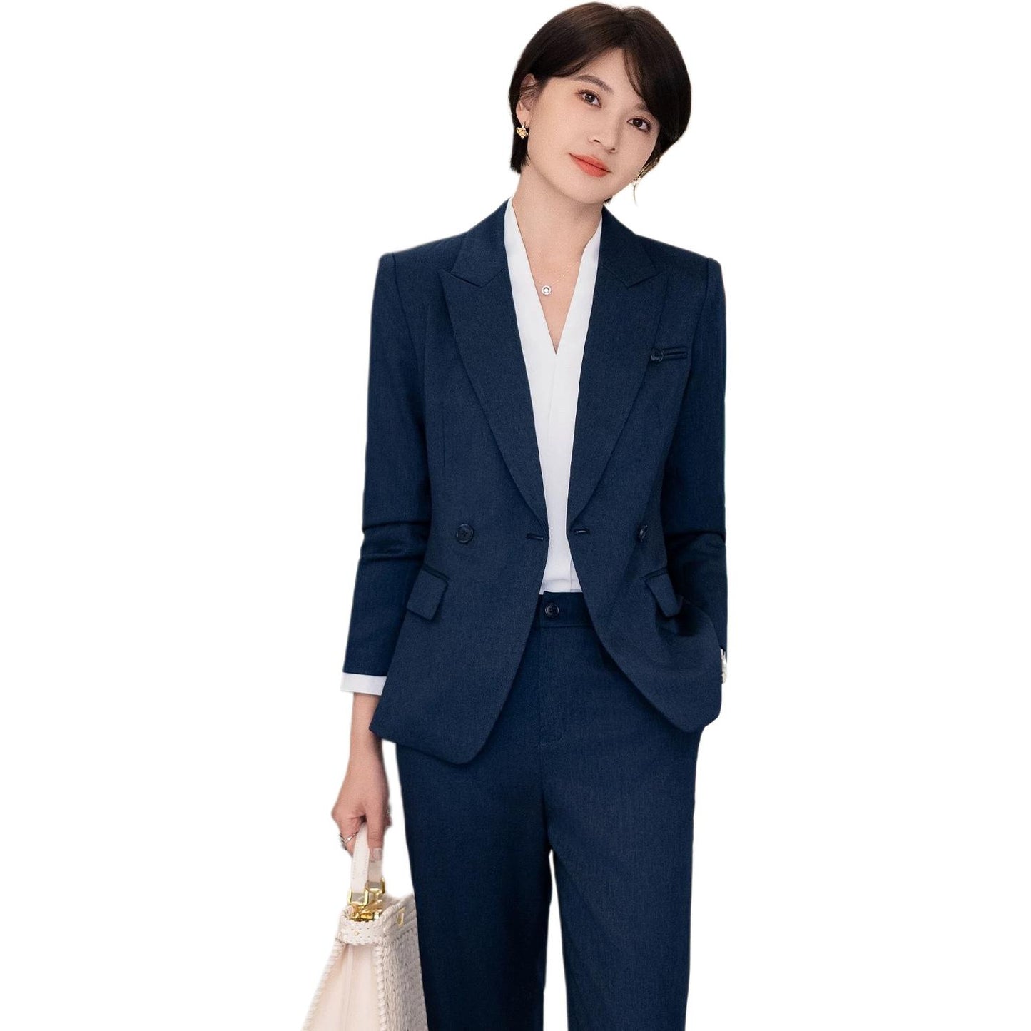 Bir parcha to'plam sovg'a qutisi tekis rangli uzun yengli ko'ylagi qulay oddiy shimlar salqin adaçayı imperator opasi ish joyi ayollar kostyumi kostyumi ayol to'q ko'k