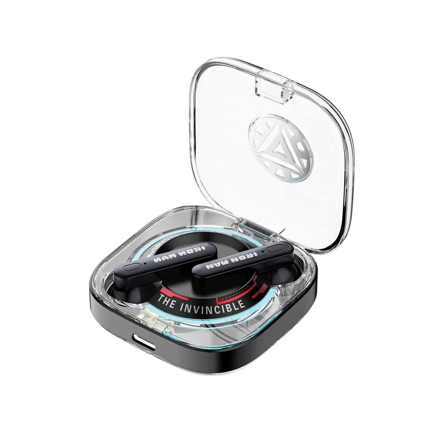 Disney QS28 Kapitan Amerika Iron Man 100-yillik modeli Haqiqiy avtorizatsiyalangan shaffof oʻyin sport shovqinlarini bekor qiluvchi Apple Android universal quloqqa simsiz Bluetooth eshitish vositasi