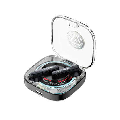 Disney QS28 Kapitan Amerika Iron Man 100-yillik modeli Haqiqiy avtorizatsiyalangan shaffof oʻyin sport shovqinlarini bekor qiluvchi Apple Android universal quloqqa simsiz Bluetooth eshitish vositasi