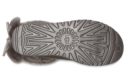 Ugg classic double bow mini замшевые теплые износостойкие нескользящие сапоги с двойным бантом, подбитые короткой трубкой, женские угольно-серые