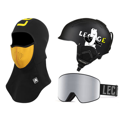 Lecage lecage ветрозащитный анти-туман магнитный снег очки теплая маска сочетание abs безопасности аварии лыжный шлем