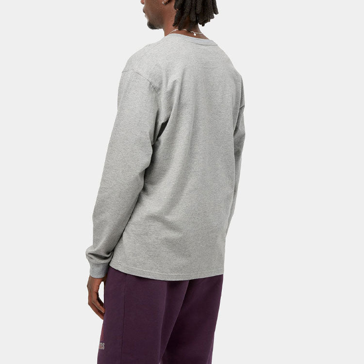 Carhartt wip qattiq logotipi tasodifiy naqshli uzun yengli erkaklar futbolkasi