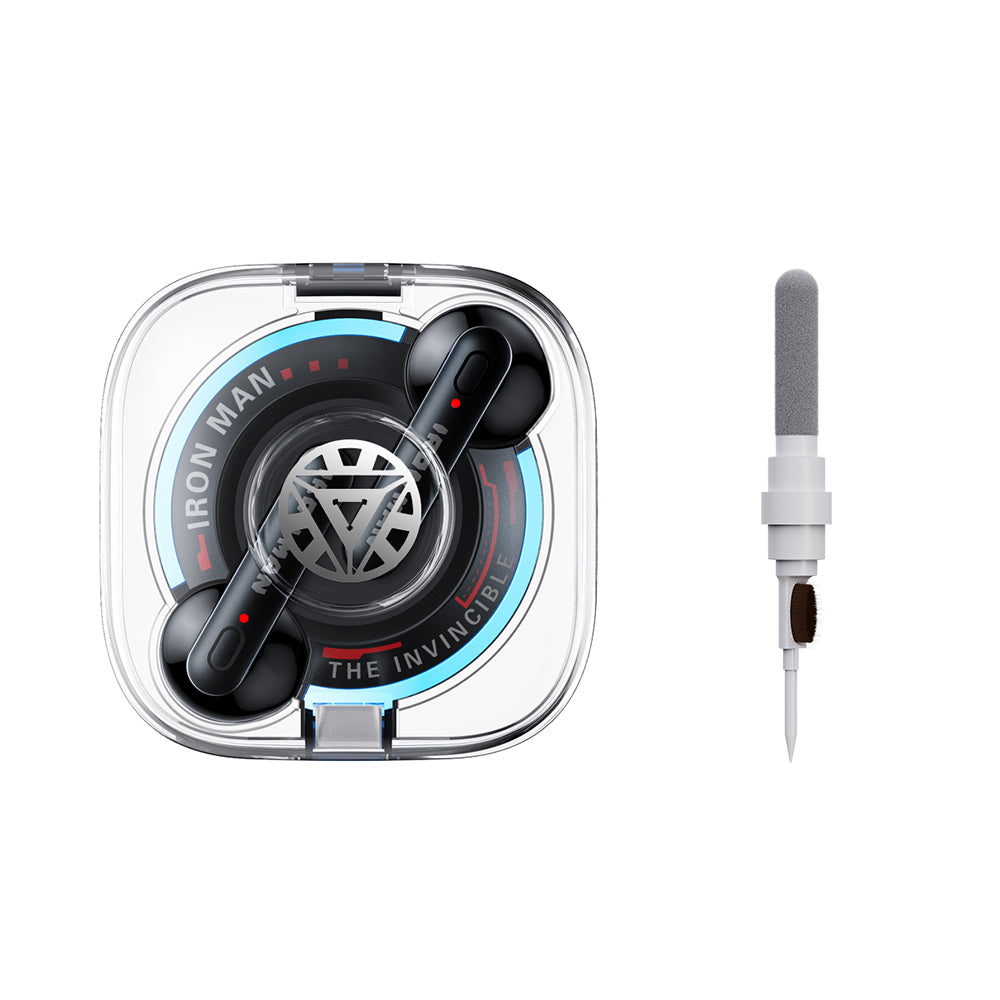 Disney QS28 Kapitan Amerika Iron Man 100-yillik modeli Haqiqiy avtorizatsiyalangan shaffof oʻyin sport shovqinlarini bekor qiluvchi Apple Android universal quloqqa simsiz Bluetooth eshitish vositasi