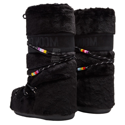 Moon boot icon round toe colourful lace up mid calf snow boots unisex black