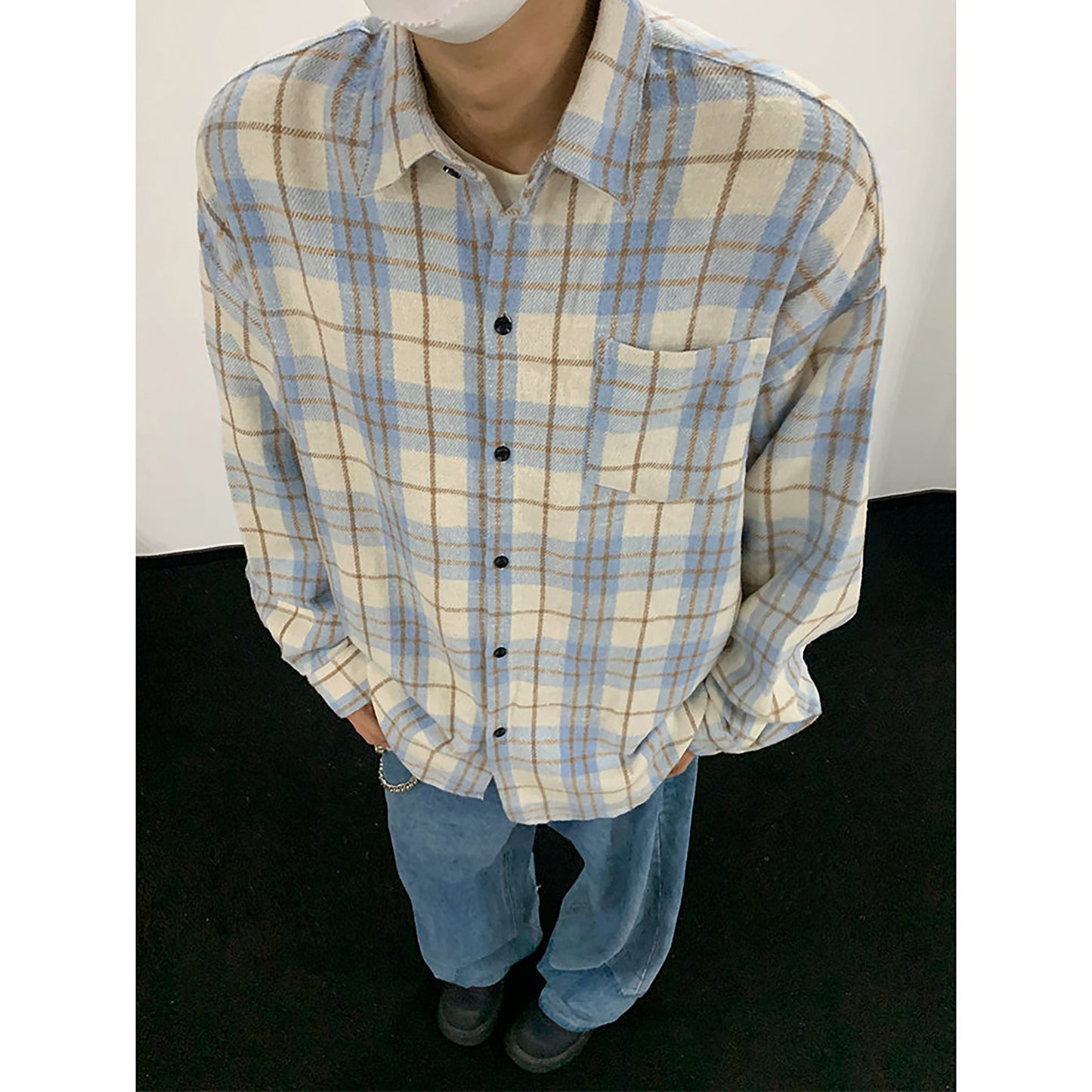 Hvga vintage plaid miu bo'limi yuqori intellektual ma'noda dangasa bo'shashmasdan uzun yengli plaid hit rangli dizayn ma'nosi shaxsiyat ijodiy moda aseksual katta ma'noda vintage oddiy qulay lapel ko'ylak erkaklar va ayollar teng