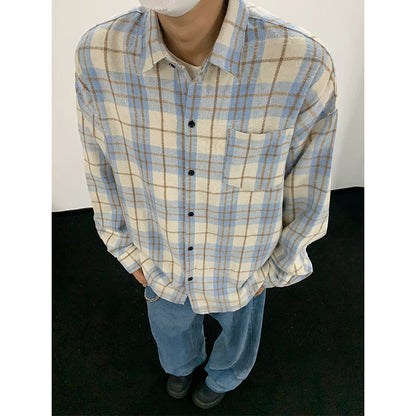 Hvga vintage plaid miu bo'limi yuqori intellektual ma'noda dangasa bo'shashmasdan uzun yengli plaid hit rangli dizayn ma'nosi shaxsiyat ijodiy moda aseksual katta ma'noda vintage oddiy qulay lapel ko'ylak erkaklar va ayollar teng