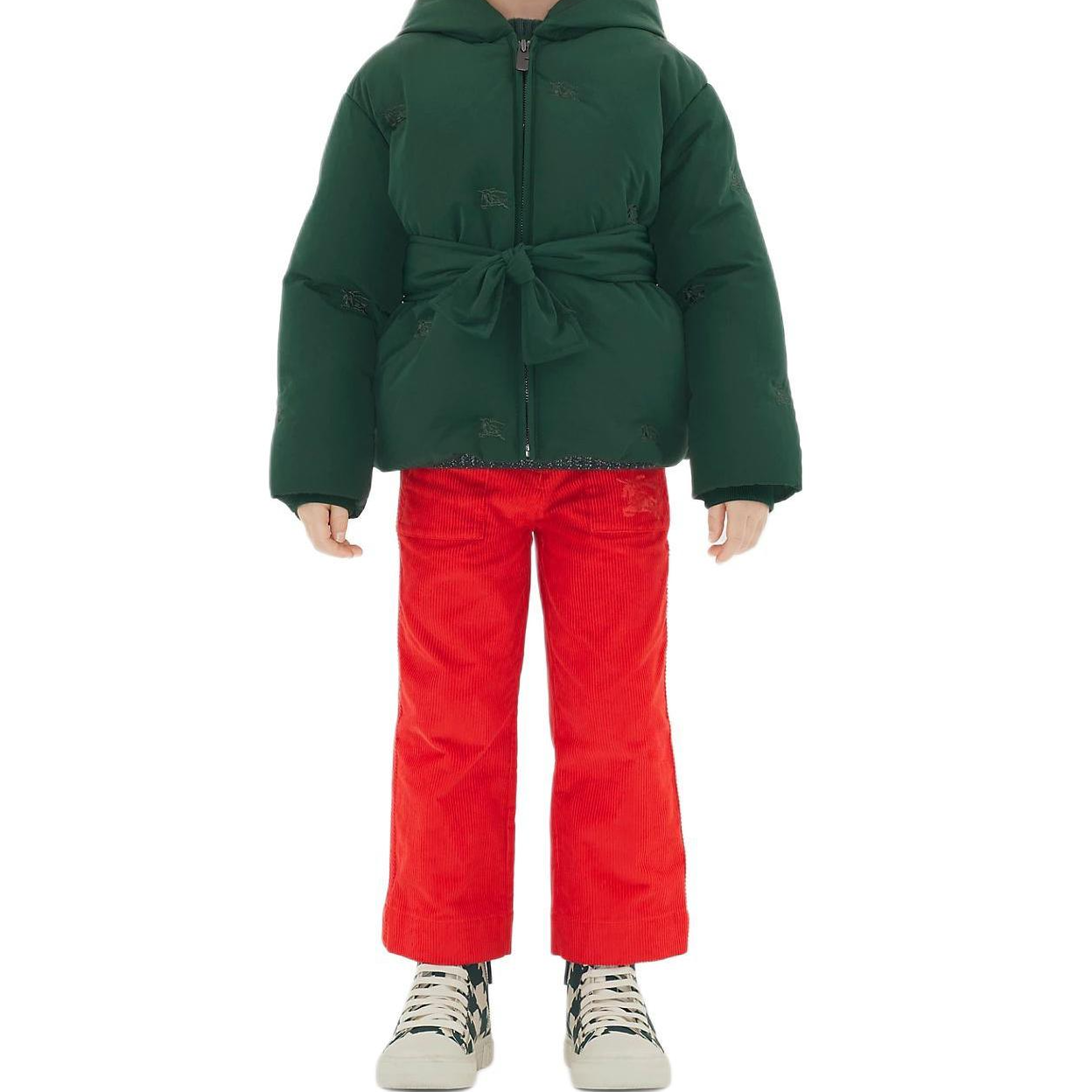 Burberry пуховая куртка fw24 equestrian horseman с капюшоном и вышивкой с длинным рукавом темно-зеленый детские