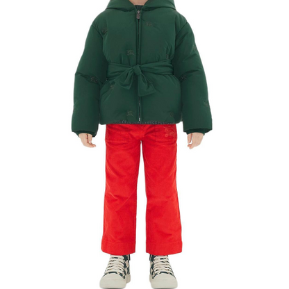 Burberry пуховая куртка fw24 equestrian horseman с капюшоном и вышивкой с длинным рукавом темно-зеленый детские