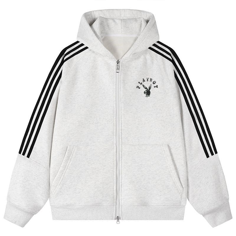 Playboy chiziqli kapshonli erkaklar sport kurtkasi