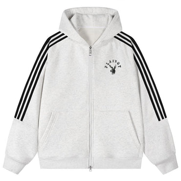 Playboy chiziqli kapshonli erkaklar sport kurtkasi