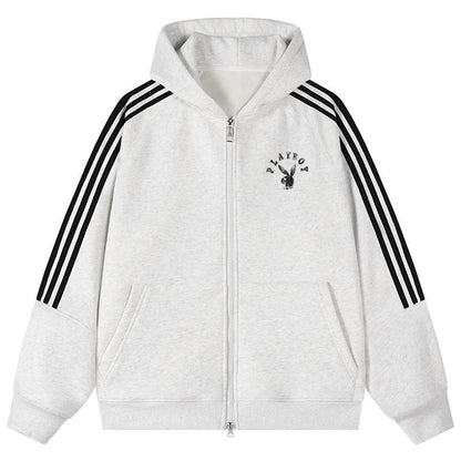 Playboy chiziqli kapshonli erkaklar sport kurtkasi