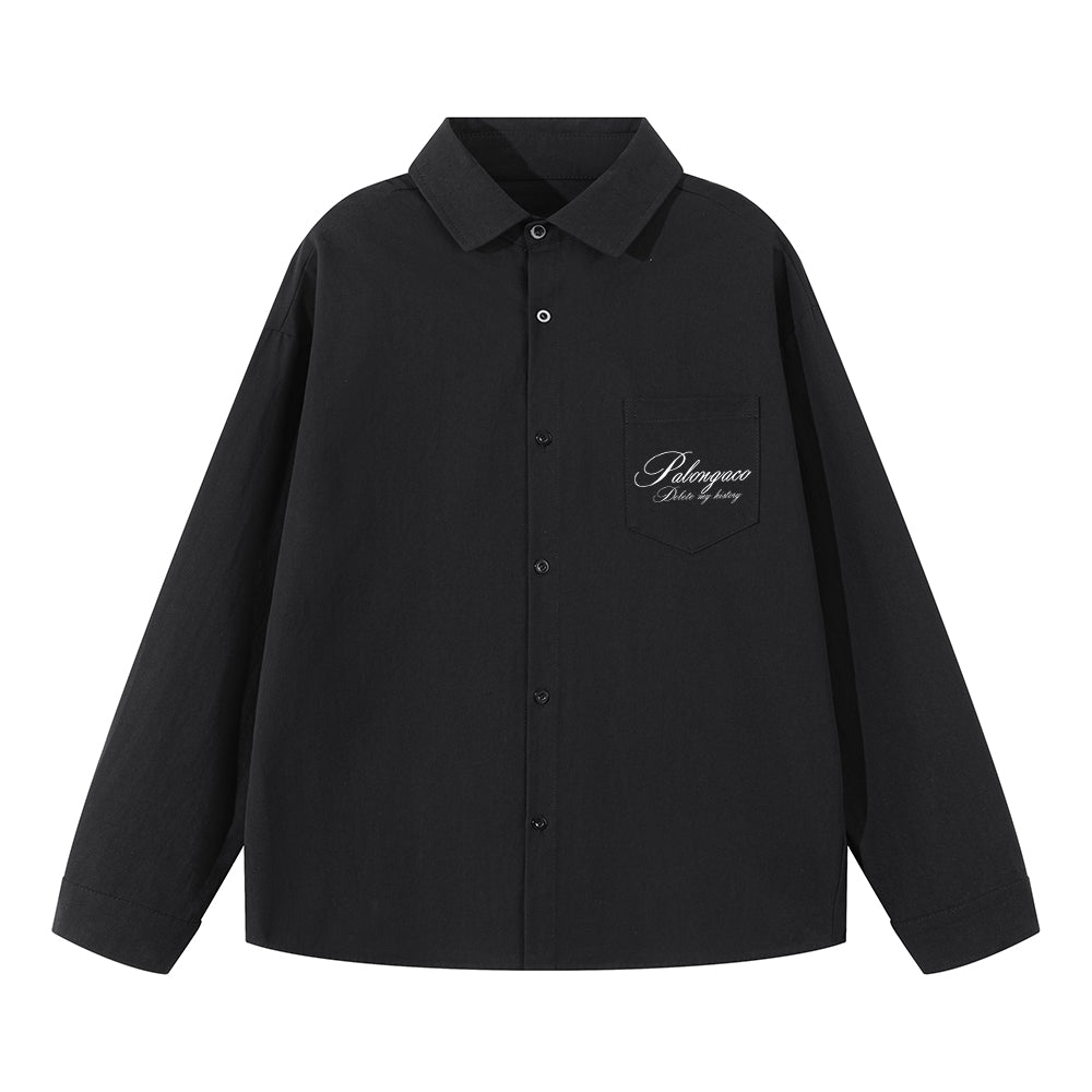 Pal ongaco pal ongaco Amerika retro qo'lyozma harflar logotipi bosma tasodifiy bo'sh uzun yengli ko'ylaklar lapel ko'ylagi bahor va kuz modellari chiroyli ko'p qirrali oddiy paxta ishchi ko'ylagi bir xil modeldagi erkaklar va ayollar