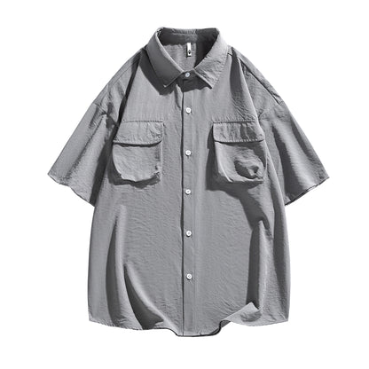 Igoi Amerika yuqori ko'chada qulay moda ish kiyimi nozik kesilgan tasodifiy ko'p qirrali tekis rangli oddiy bo'sh lapel qisqa yengli ko'ylaklar erkaklar va ayollar bir xil