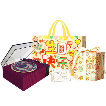 Disney retro vinil bluetooth dinamiki Hifi ovoz sifati led atrof-muhit yorug'ligi aylanadigan rekord ofis uyi aqlli AI soati ijodiy multfilm uslubidagi sovg'a to'plami