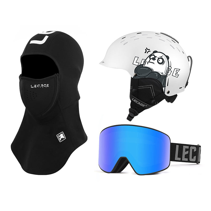 Lecage lecage ветрозащитный анти-туман магнитный снег очки теплая маска сочетание abs безопасности аварии лыжный шлем