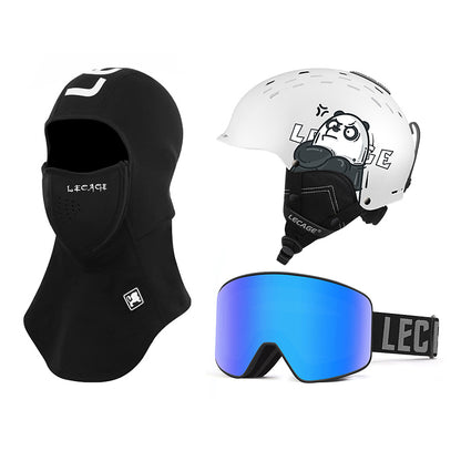 Lecage lecage ветрозащитный анти-туман магнитный снег очки теплая маска сочетание abs безопасности аварии лыжный шлем