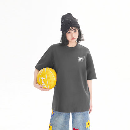 Pal ongaco amerikalik gangster chiroyli shark harflari bosma sayohat universal niche genderless tide bo'sh ekipaj bo'yinli qisqa yengli futbolka erkaklar va ayollar bir xil