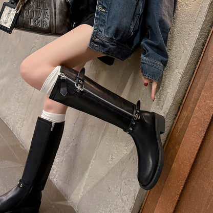 Balletcat коровья кожа плоский каблук рыцарь сапоги случайные удобные показать ноги прямой модный темперамент модные сто высокие сапоги 4 см женщины