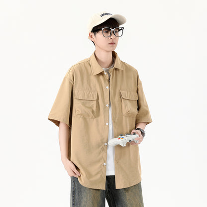 Igoi Amerika yuqori ko'chada qulay moda ish kiyimi nozik kesilgan tasodifiy ko'p qirrali tekis rangli oddiy bo'sh lapel qisqa yengli ko'ylaklar erkaklar va ayollar bir xil