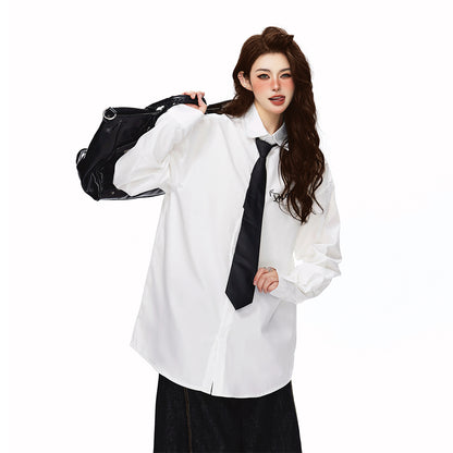 Pal ongaco pal ongaco Amerika yuqori ko'cha asosiy modellari oddiy sof paxta tanasi harflari brend logotipi bosma erkin tasodifiy universal koreys tekis rangli lapel uzun yengli ko'ylaklar bir xil modellar bilan erkaklar va ayollar