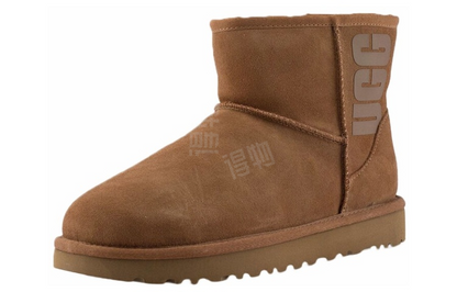 Ugg classic mini rubber logo замшевые теплые износостойкие нескользящие мягкие короткие сапоги для снега женские chestnut brown