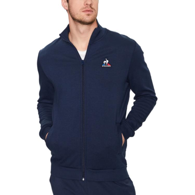 Le coq sportif brendi logotipi fermuar yoqali uzun yengli erkaklar ko'k rangli ko'ylagi